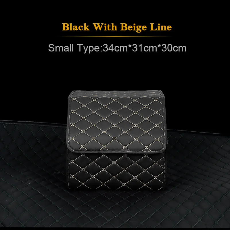 Small Size Black Автомобильный органайзер для багажника, коробка для хранения, сумка для авто мусора, сумка для инструментов из искусственной кожи, складывающаяся большая сумка для хранения груза, аксессуары для автомобиля - Название цвета: Small Size Black
