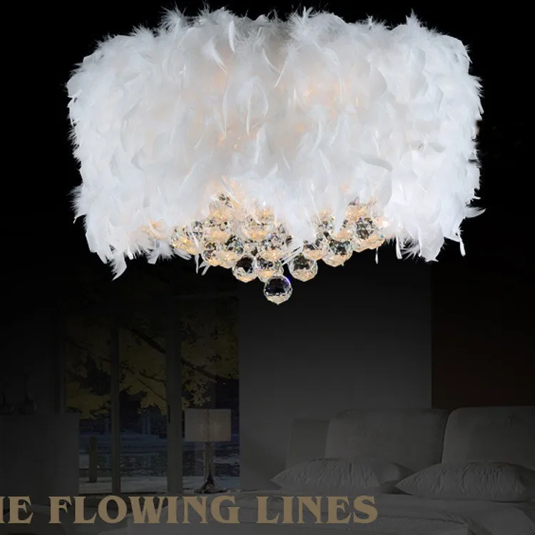 Многоцветный подвесной светильник с перьями для детской комнаты кристаллами
