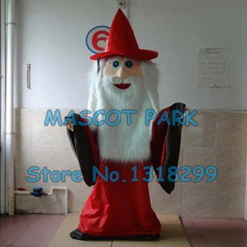 

mascot New Red Coat wizard mascot costume Adult size Cartoon Magician Santa Clause Mascotte Fancy Dress Carnival Kits Suit