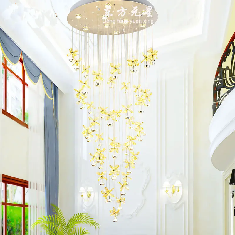 Хрустальная Люстра Светодиодная лампа вращающаяся лестница ligting вилла гостиная