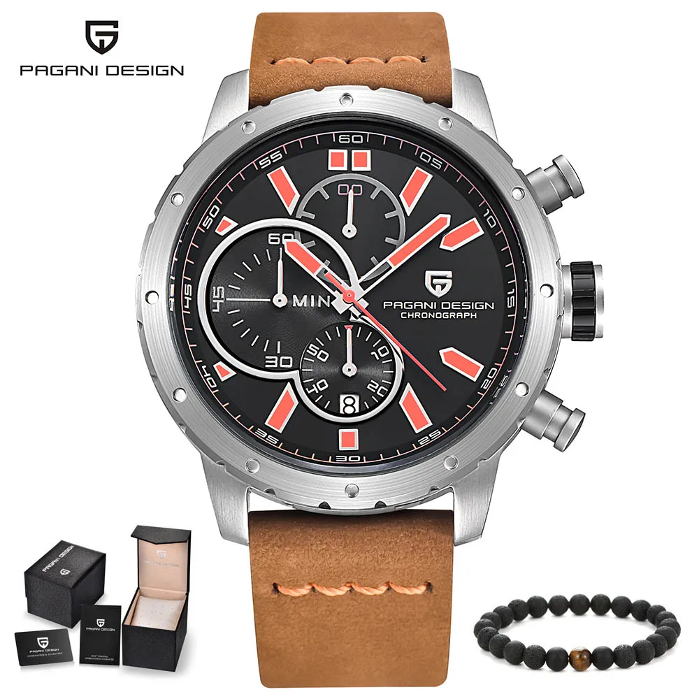 brown sivler black PAGANI Дизайн мужские часы брендовые роскошные мужские модные часы кожа 6 рук Relogio Masculino Военные Спортивные кварцевые наручные часы - Цвет: brown sivler black