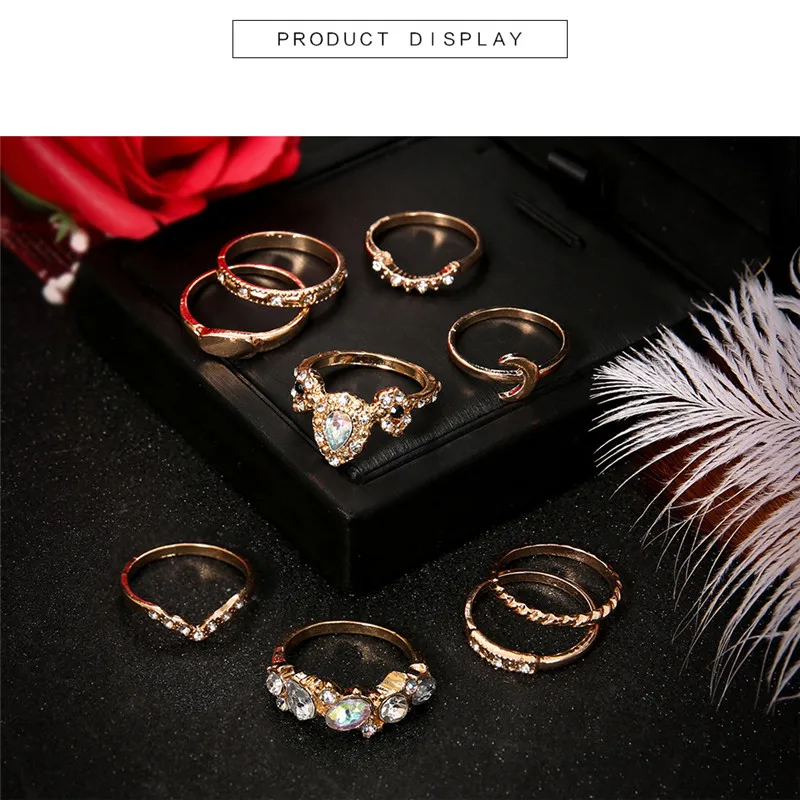 Женский комплект колец средней длины 9 шт./компл. в стиле панк с Луной капелькой