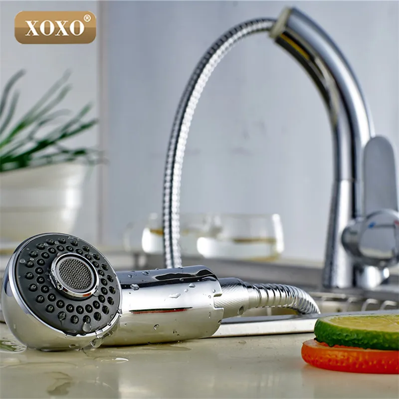 XOXO,, латунный Смеситель для холодной и горячей воды, кухонный кран с выдвижной головкой, хромированный смеситель с поворотом на 360 градусов, кран для раковины 1251