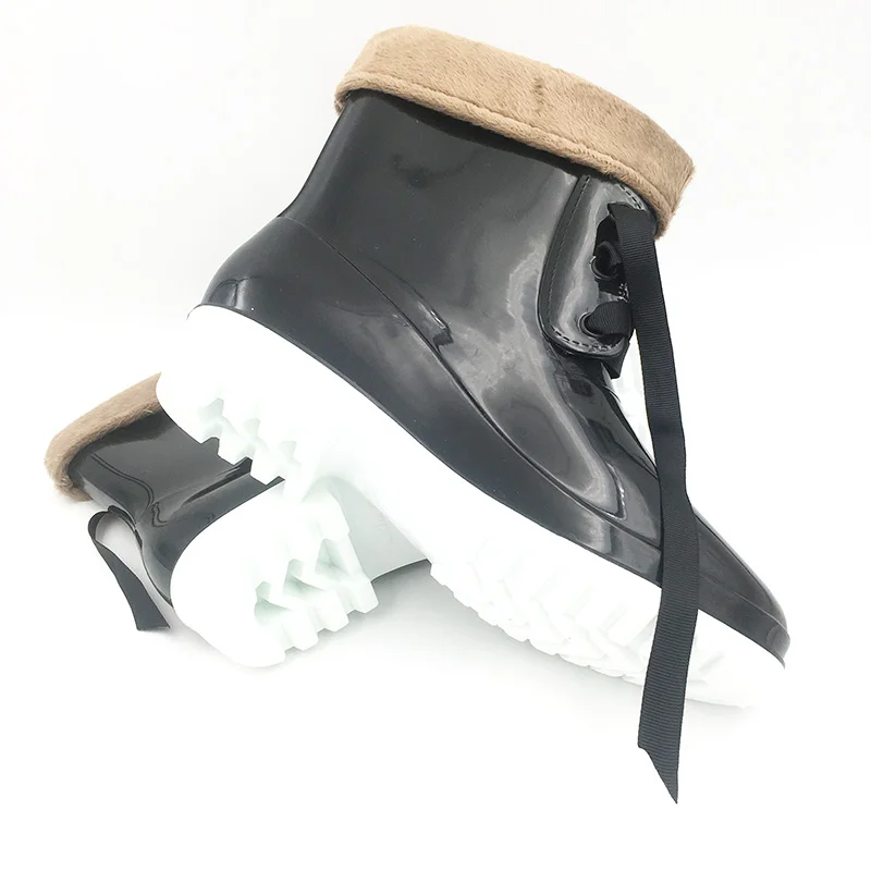 Aleafalling модные на шнуровке высокие непромокаемые сапоги плоской платформе из