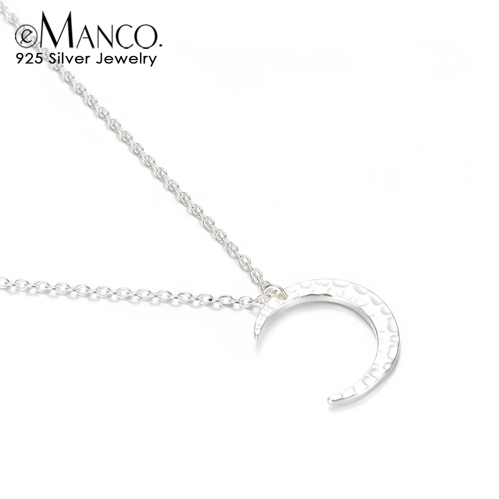 e-Manco Elegant Moon Pendant Necklace for Women 925 Sterling Silver Statement Necklaces Silver Chain Fine Jewelry for women