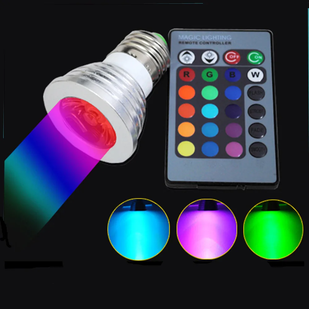 Новинка 2017 года E27 цветная (RGB) светодиодная лампочка с пультом дистанционного