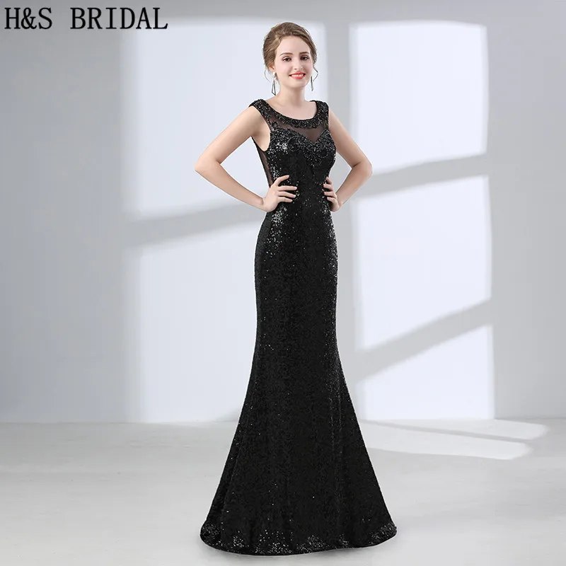 H&S BRIDAL Black Mermaid evening dresses long sequined party gown Sexy Back dress new year for Women | Свадьбы и торжества