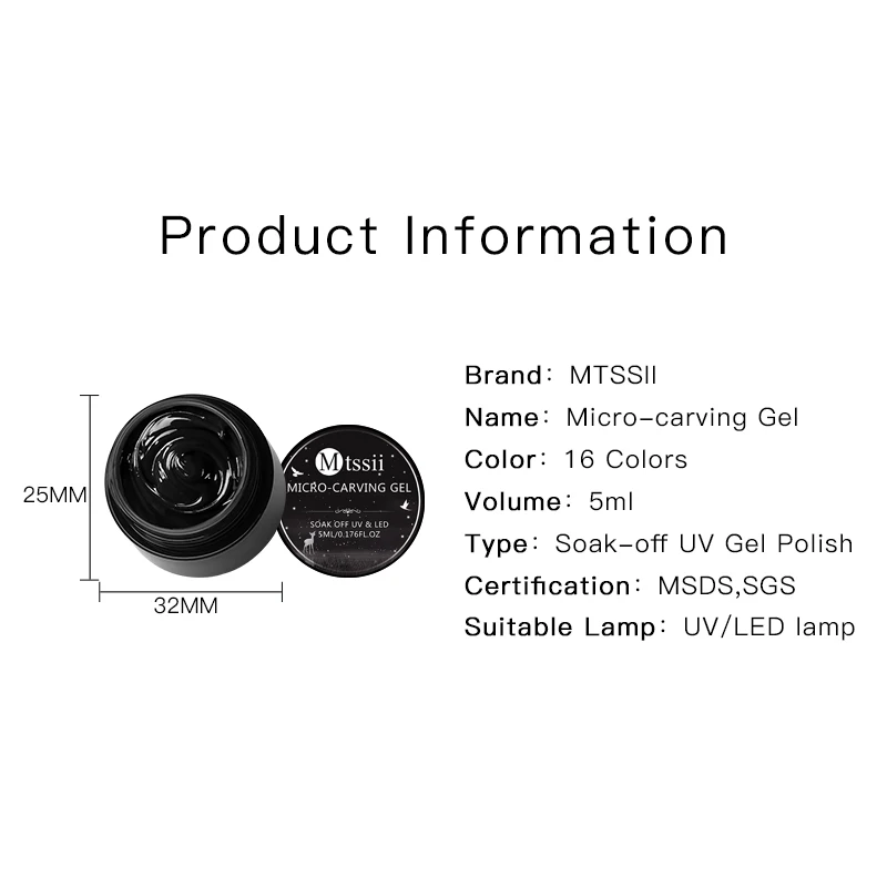

Mtssii 3D Painting Nail Gel 5ml Micro-carving 2 In 1 Glitter UV Gel Lacquer Soak Off One-shot Color Polish Nail Art Varnish