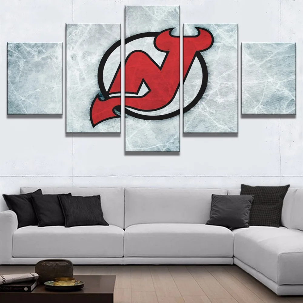 5 панельных холщовых картин с логотипом хоккея шайбой спортивные современные