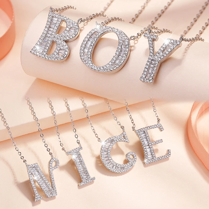 

MODIAN 2019 NEW 925 Sterling Silver Luxury A to Z Clear CZ 26 Letter Fashion Pendant Necklace For Women Charm Necklace Best Gift