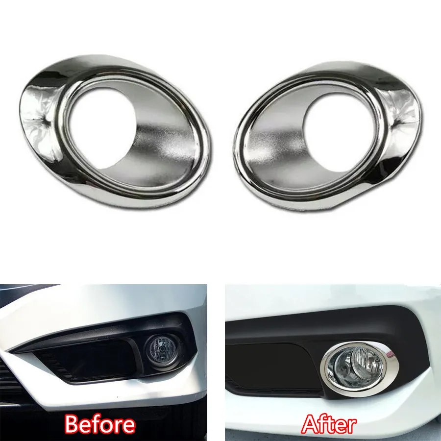 

YAQUICKA Chrome Car Front Fog Light Lamp Circle Trim Decoration Car-styling Sequins Bezel Fit For Honda Civic 2016 10th Gen 2pcs