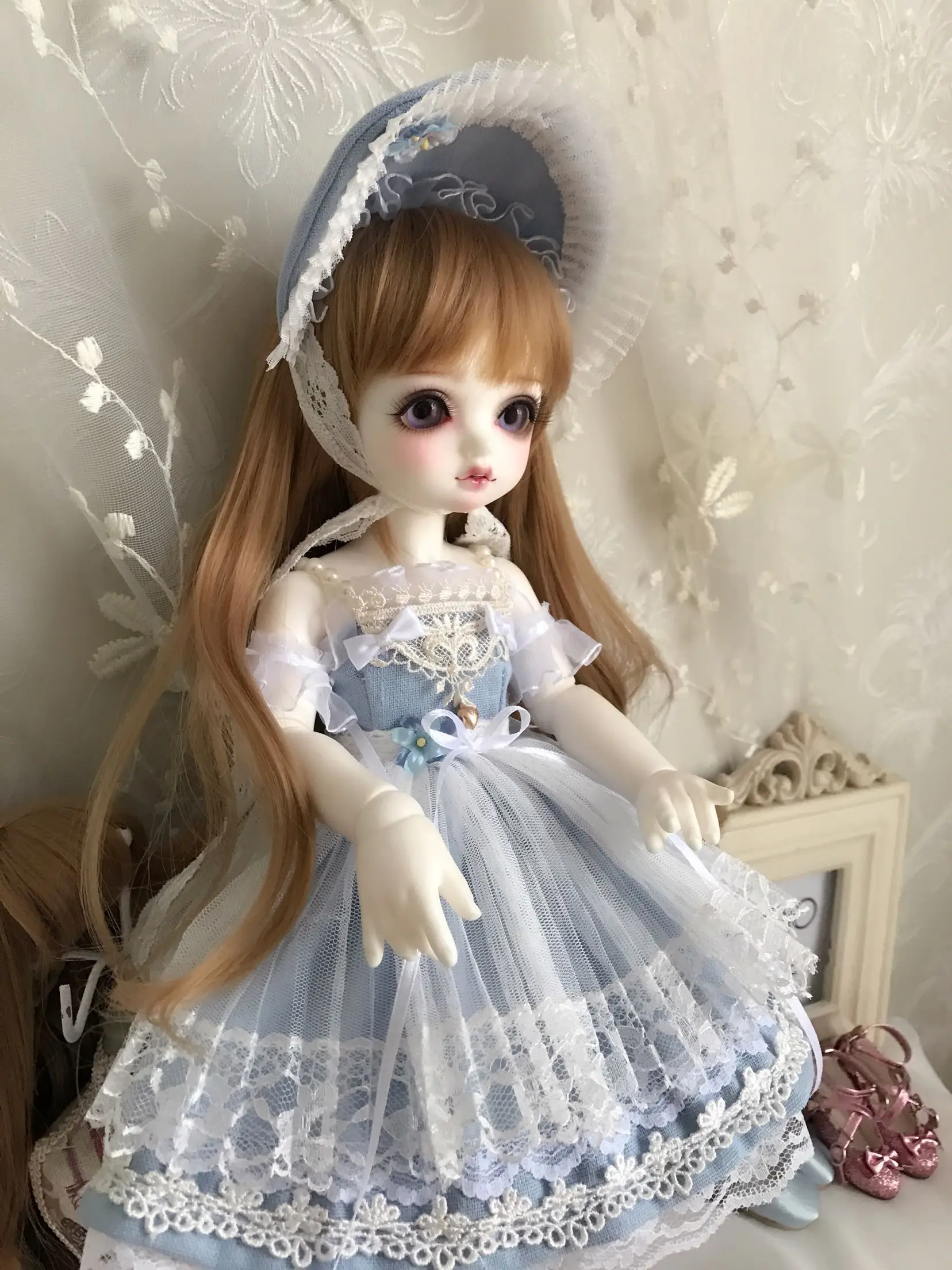 Одежда для кукол 1/6 1/4 платье для куклы платье костюм для 1/6 1/4 BJD аксессуары для кукол sd 3 цвета платье+ BB шляпа+ вуаль кружевная юбка
