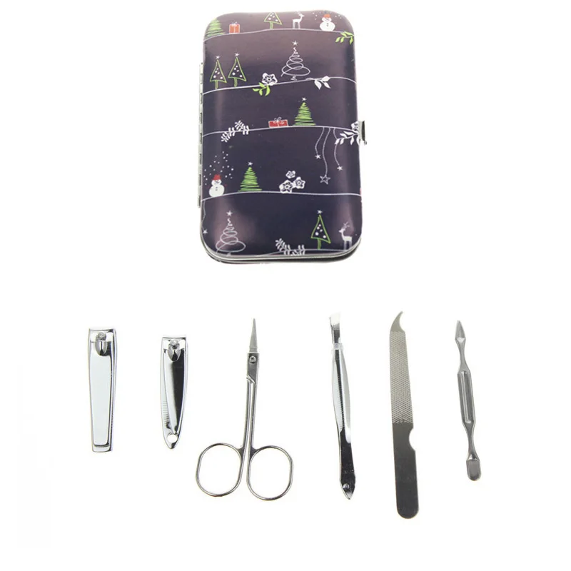 

6Pcs/Set 5 Different Kinds Snowman Printed Best Good Great Professional Gift Travel Manicure Pedicure Tool Set Kit