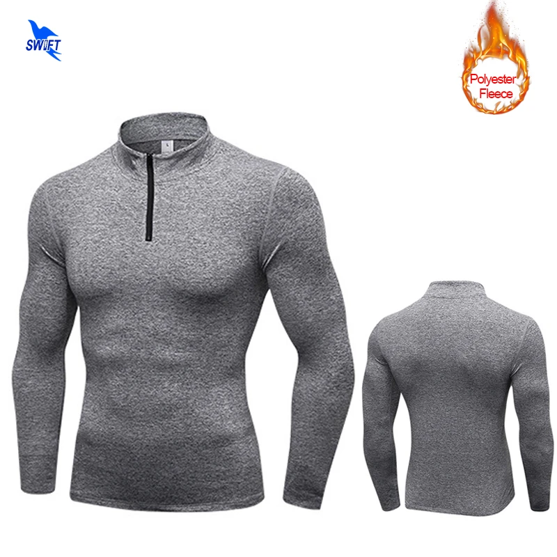 

2020 New Mens Long Sleeves Velvet Compression Shirts Fitness Elastic GYM Running Shirt Soccer Basketball Sports Thick Tights Top