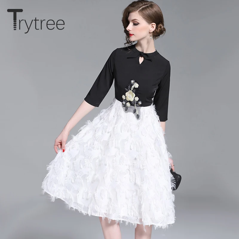 Trytree/летнее Повседневное платье с цветочной аппликацией и бантом женские платья