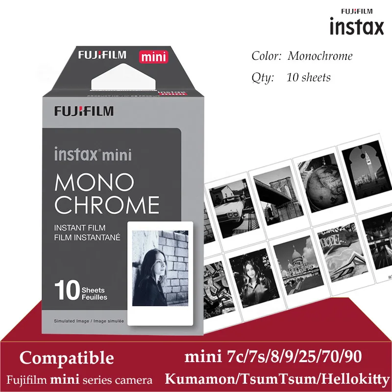 Fujifilm Instax Мини пленка монохромная 10 листов для Instax Mini 9 8 7 s 70 90 25 мгновенный Polariod камера принтер для смартфонов SP-2 1