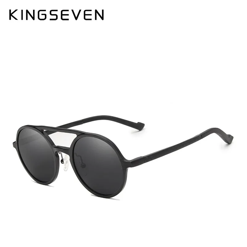 black gray KINGSEVEN Ретро Винтажные алюминиевые поляризованные солнцезащитные очки стимпанк Солнцезащитные очки для мужчин и женщин модные очки - Цвет линз: black gray