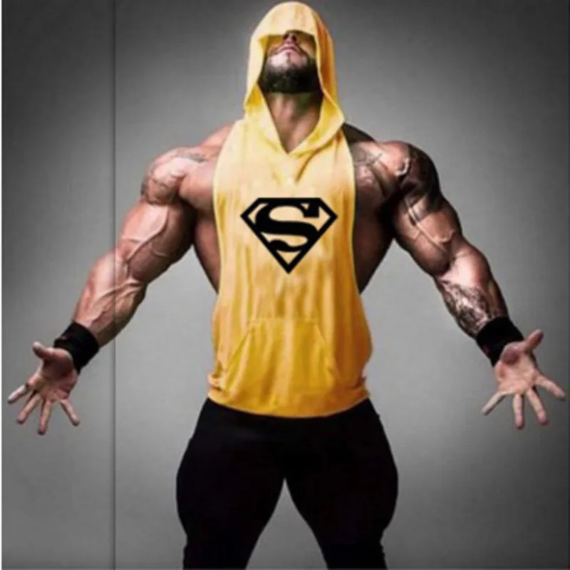 Diliflyer Fashion Men's Summer Running Vest Sleeveless Hoodies Fitness Shirt Hoodie Cotton Tank Tops Super Muscle Gyms Clothing | Спорт и