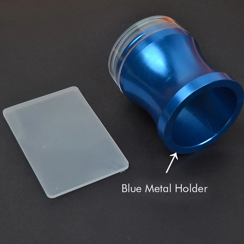 Blue Metal Holder 4 см металлический штамп для ногтей прозрачный силиконовый штамп для дизайна ногтей Джамбо XL стемпер с крышкой и скребком инструмент для штамповки ногтей - Цвет: Blue Metal Holder