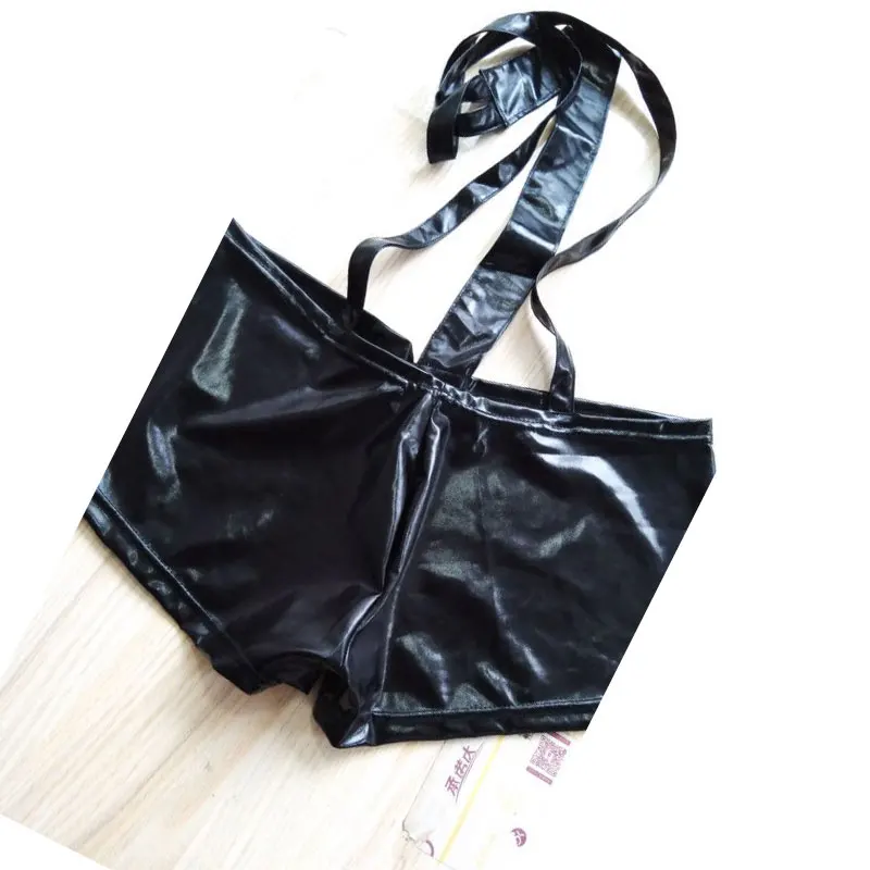 Мужские лакированные кожаные трусы на подтяжках сексуальные боксеры для ночного