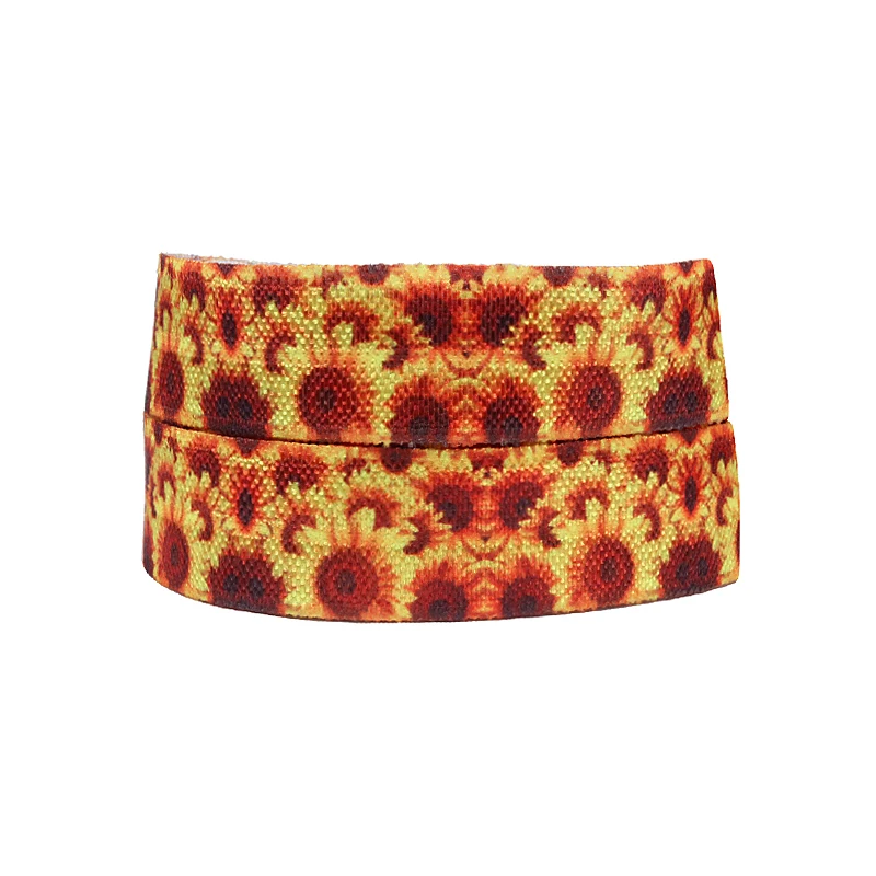 

Wholesale floral foe, 15mm sunflower printed fold over elastic,50 yards/lot