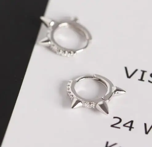 silver SHANICE,, 925 пробы, серебряный, панк, крутой светильник, заклепки, маленькие, открытые, серьги-кольца, кубический цирконий, серьги-шпильки для женщин, ювелирное изделие - Окраска металла: silver