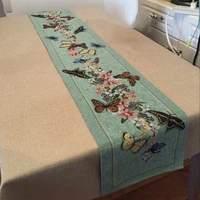 vintage butterfly and flower rustic table runner jacquard dining green table flag home wedding decoration