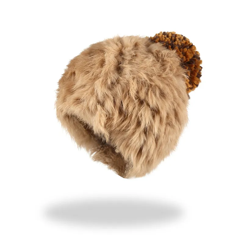 CAMEL Xthree модная зимняя женская шапка из кроличьего меха, шапка для девочки с вязаным помпоном, двухслойная вязаная шапка - Цвет: CAMEL