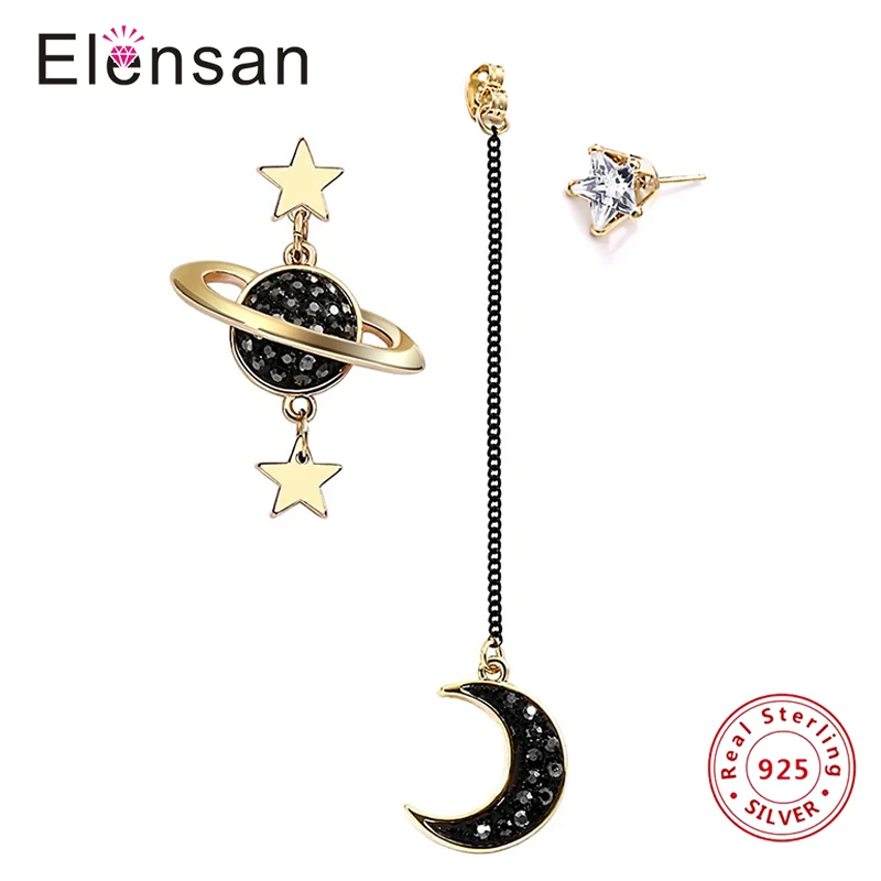 Elensan 925 стерлингов Серебряные серьги падение иглы любовь Планета Звезда Луна Galaxy