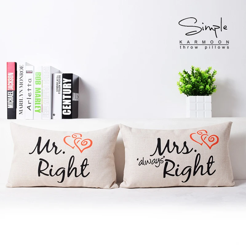 

Наволочка для подушки Mr. Right Mrs Always Right, 50 х30 см, с рисунком поясницы