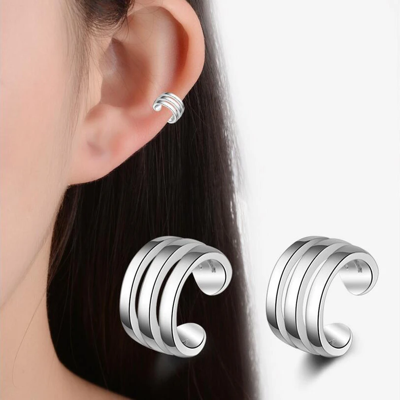 

Simple No Ear Hole Creative Fashion 925 Silver Color Girl Earrings Style Trend Double Line Simple Ear Clip With No Ear Hole