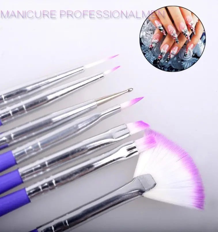Набор кистей для дизайна ногтей 7 шт. набор ручка полировки наконечники нейл-арта