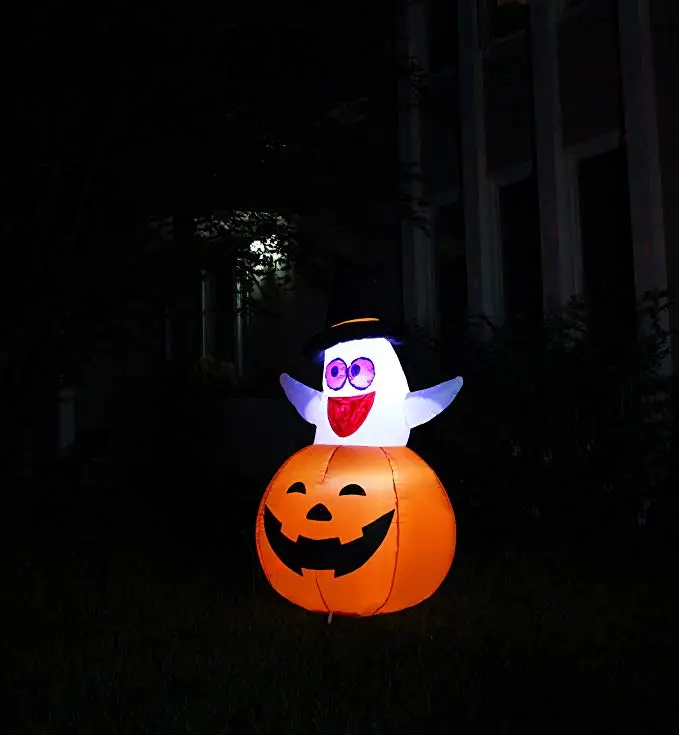 Inflatable Pumpkin with Ghost 140cm High Halloween on for Party Outdoor Yard Funny Decoration | Тематическая одежда и