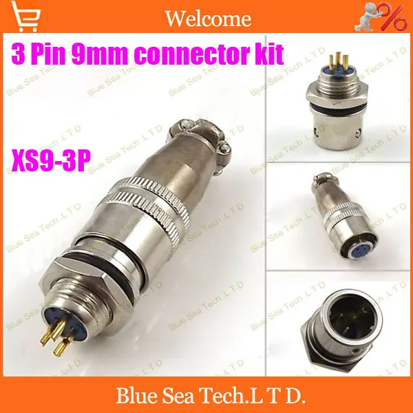 Free Shipping 10 sets=20pcs 3 Pin 9mm Male &amp Female mic circular connector kit XS9-3P Socket+Plug Aviation plug interface |