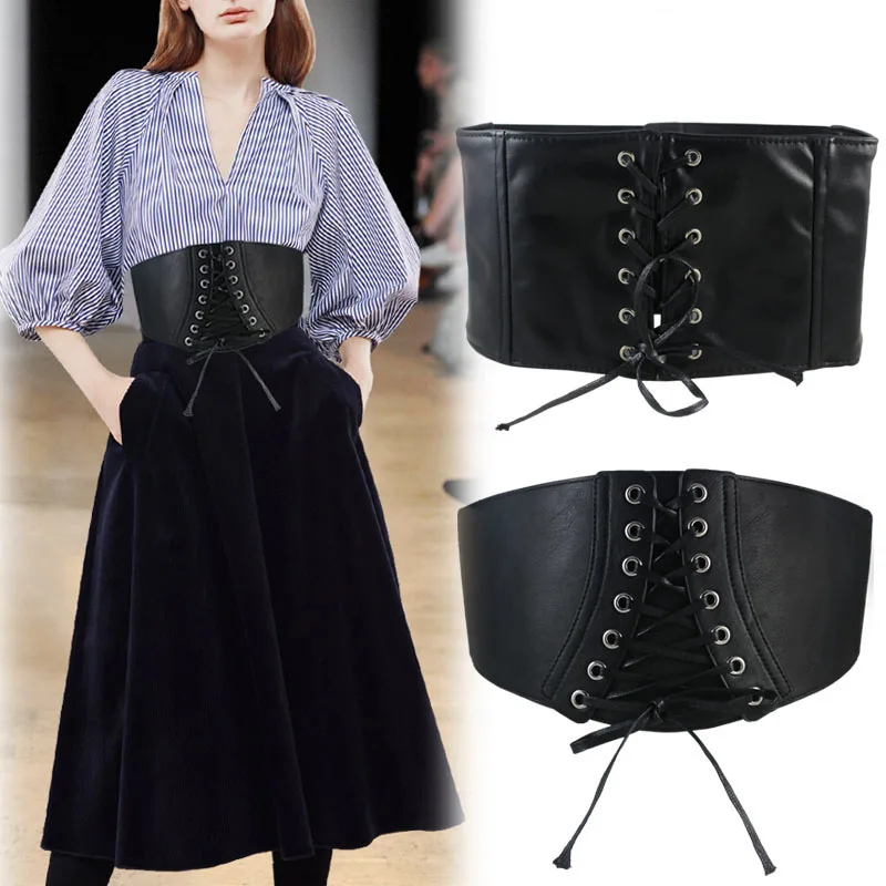 

2019 Hot Super Wide Pu Leather Slimming Body Belts For Women Elastic High Waist Belts Female Decorations Corset Cinch Waistband