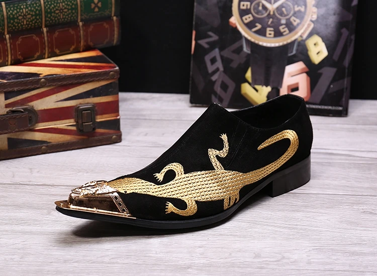Мужские туфли из натуральной кожи в британском стиле с вышивкой | Обувь