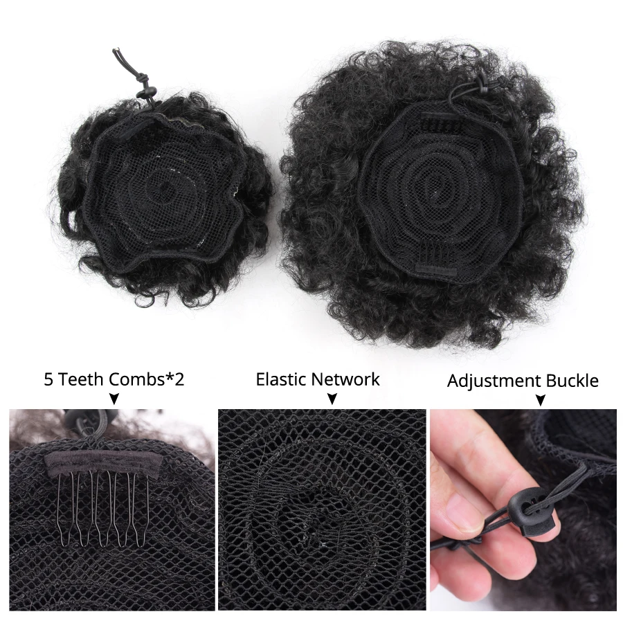 Leeons Synthetic Drawstring Ponytail Puff Kinky curly Ponytail Extensions High Ponytail Hairpieces Brown False Fake Hair Bun