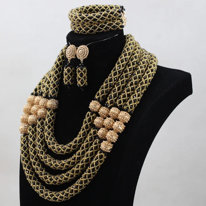 Новинка свадебные ювелирные изделия сказочный черный и золотой женский комплект