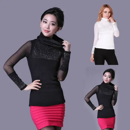 Блузка женская кружевная с длинным рукавом и бусинами большого размера