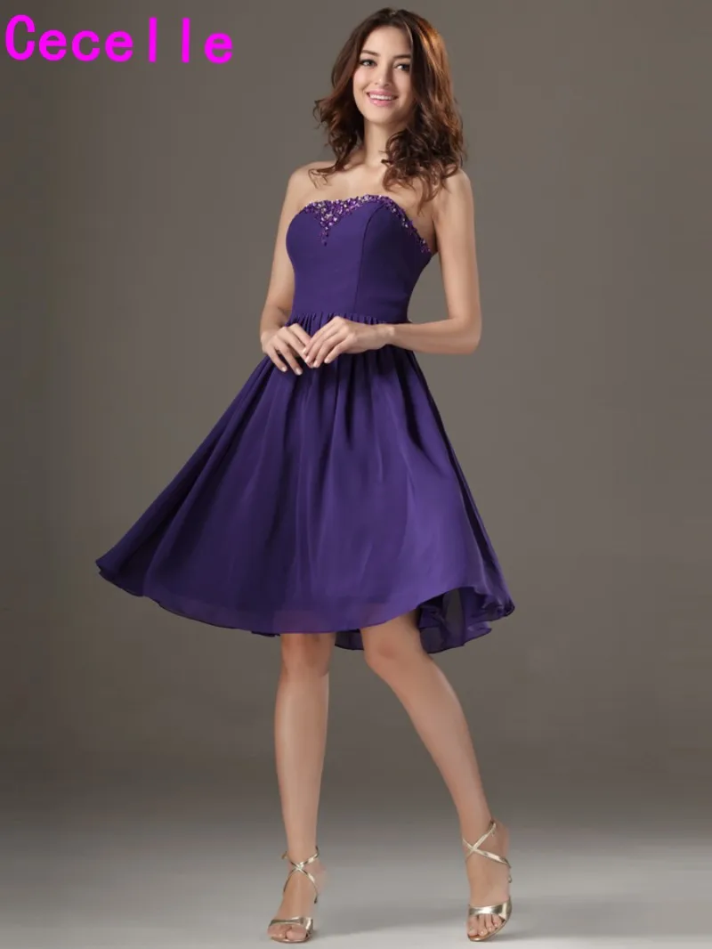 Фиолетовая короткая длина до колена бисером шифоновое платье для подружки
