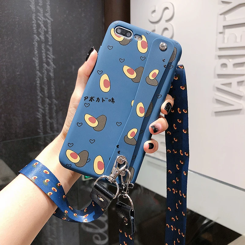 NEW for iPhone 6 6s plus 7 8 Holder Case Avocado Printed with Wrist Neck Strap XS MAX XR X Funda |