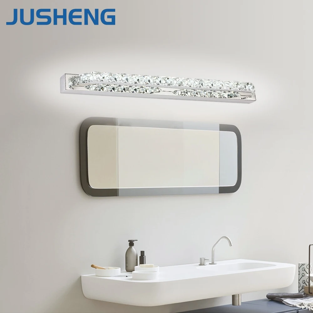 

JUSHENG Luxurious Crystal Bathroom Wall Light 18W LED Mirror Light Fixtures Indoor 68cm Long 100- 220V AC