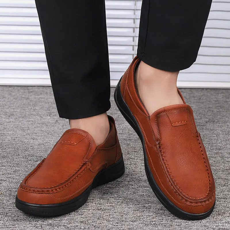 

AKZ Spring Summer Loafers Men Casual shoes cow Split Leather Breathable Comfortable Light Male Flats shoes Slip on