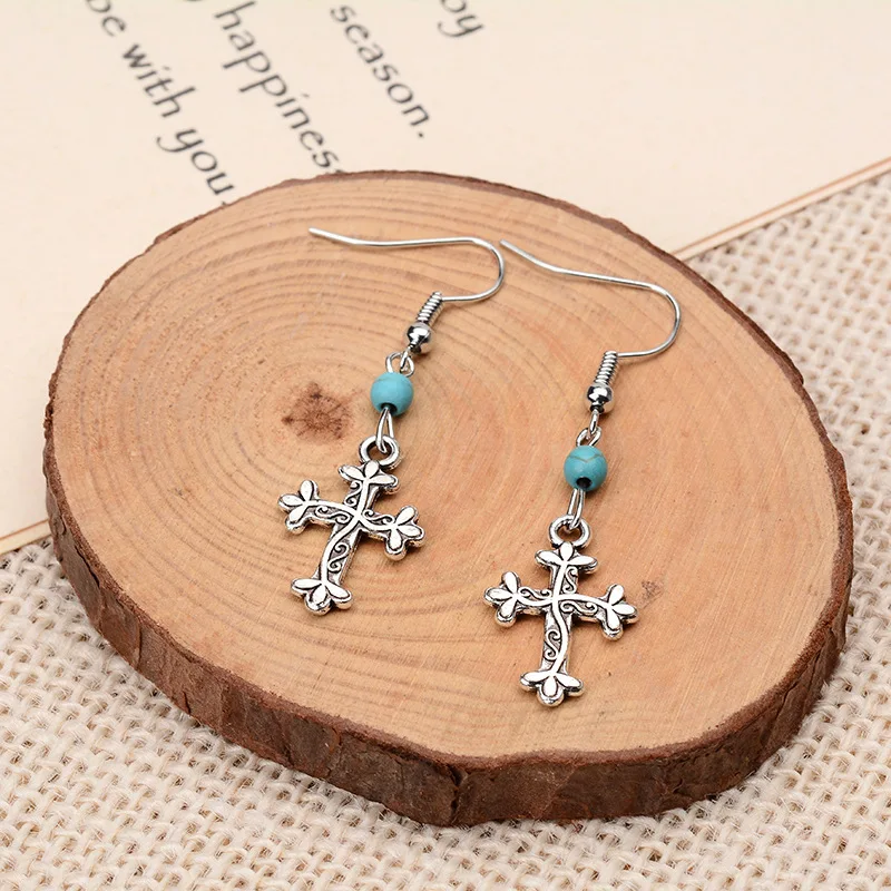 Fast selling Amazon eBay European and American simplified antique national eonstone small earrings Cross Earrings | Украшения и