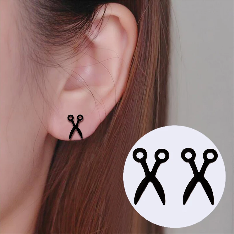 

Jisensp Simple Scissor Earrings Fashion Black Color Stainless Steel Stud Earings for Women Party Fancy Jewelry boucle d'oreille