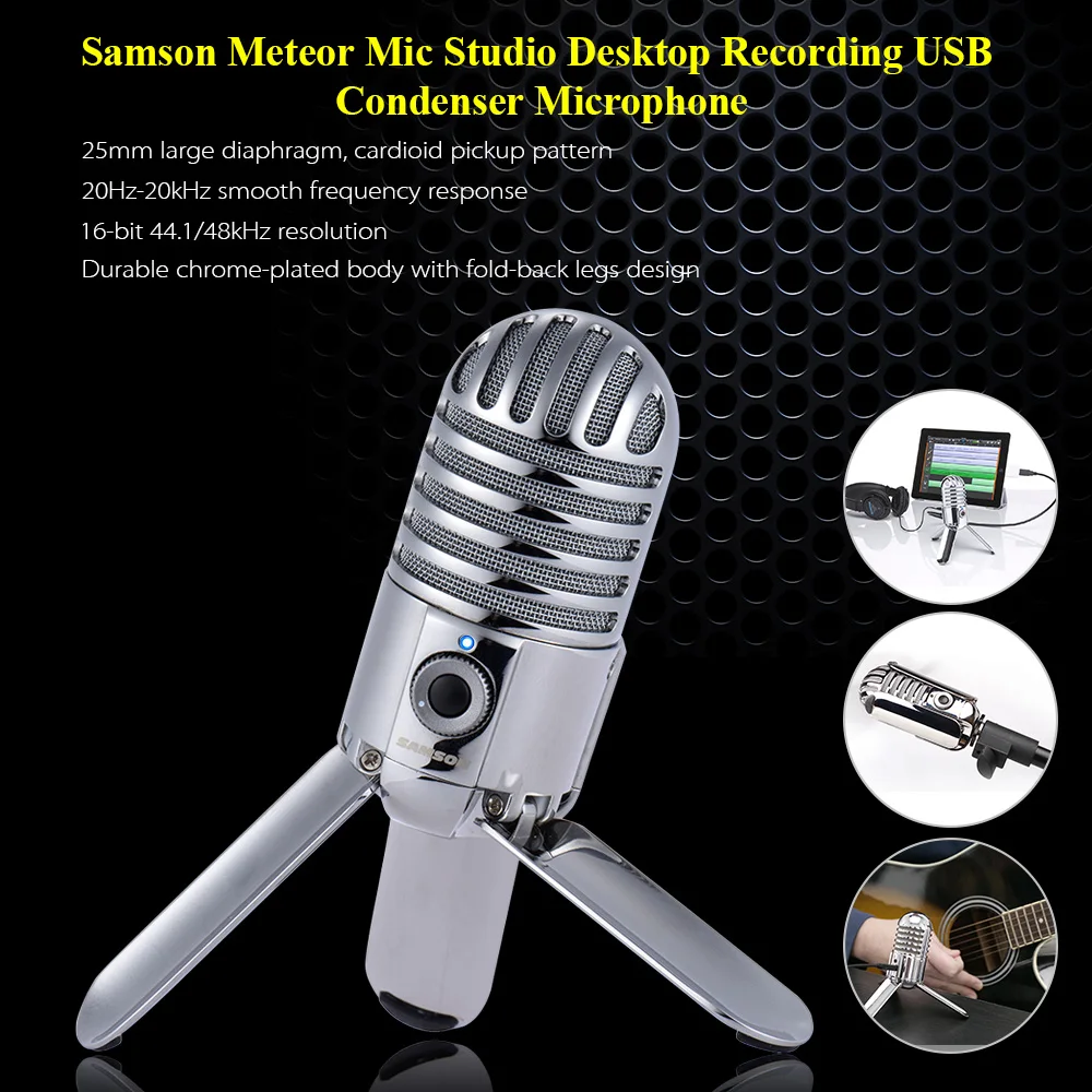 Samson Meteor Mic USB Студийный конденсаторный микрофон и наушники SR850 использование для компьютера домашняя студия или программное обеспечение распознавания голоса