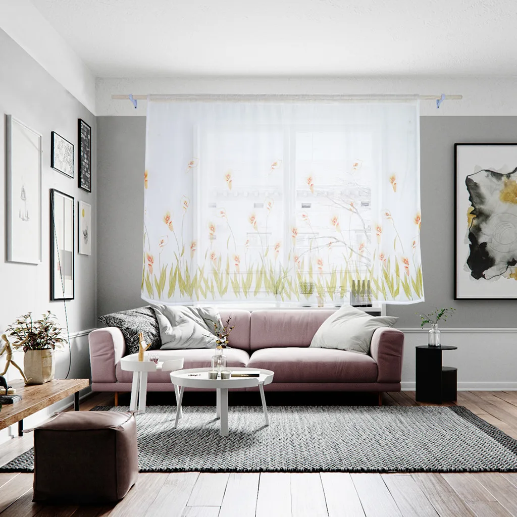 200x150cm Curtains For Living Room Daffodil Flower Print Tulle Curtain Handle Tulle Coveted 1 FabricWindow Decoration 67