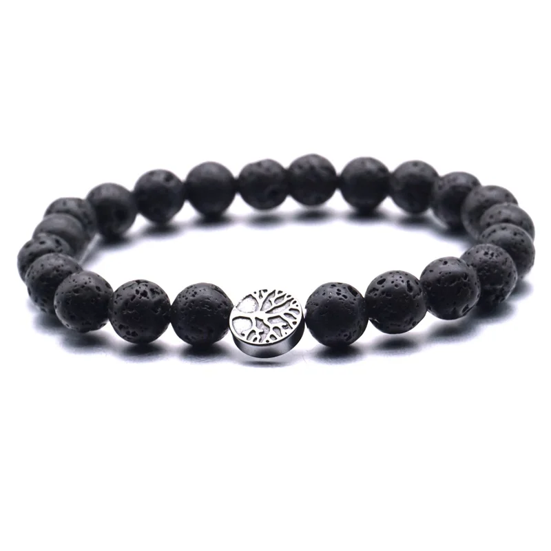 Гематит Древо жизни 8 мм черный камень из вулканической лавы эфирное масло