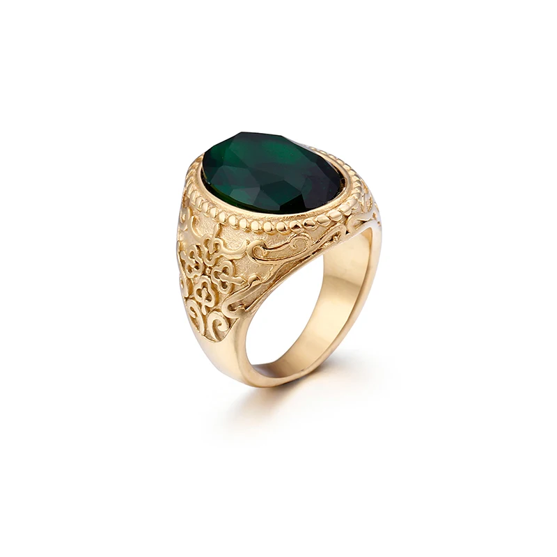 Gold Green Высокое качество стразы кольцо для Для мужчин Винтаж Нержавеющая сталь обручальное кольцо синий и красный цвета зеленый прозрачный кольцо с большим камнем вечерние Титан ювелирные изделия - Цвет основного камня: Gold Green