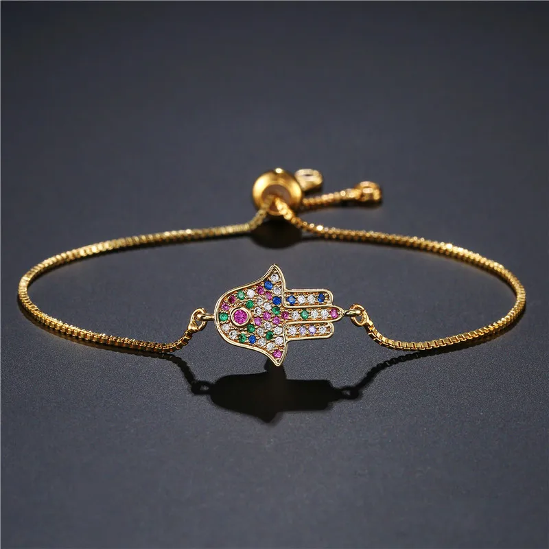 NEWBUY медные Мульти Кубический Цирконий Hamsa ручной Шарм Браслеты для женщин